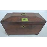 A Regency mahogany sarcophagus tea caddy on gilt brass ball feet. 11¼' wide