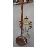 A cast brass jardiniere stand and a copper warming pan