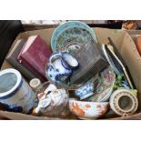 A box of oriental ceramics and sundries