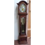 A mahogany longcase clock of recent manufacture, the three train weight driven movement striking and