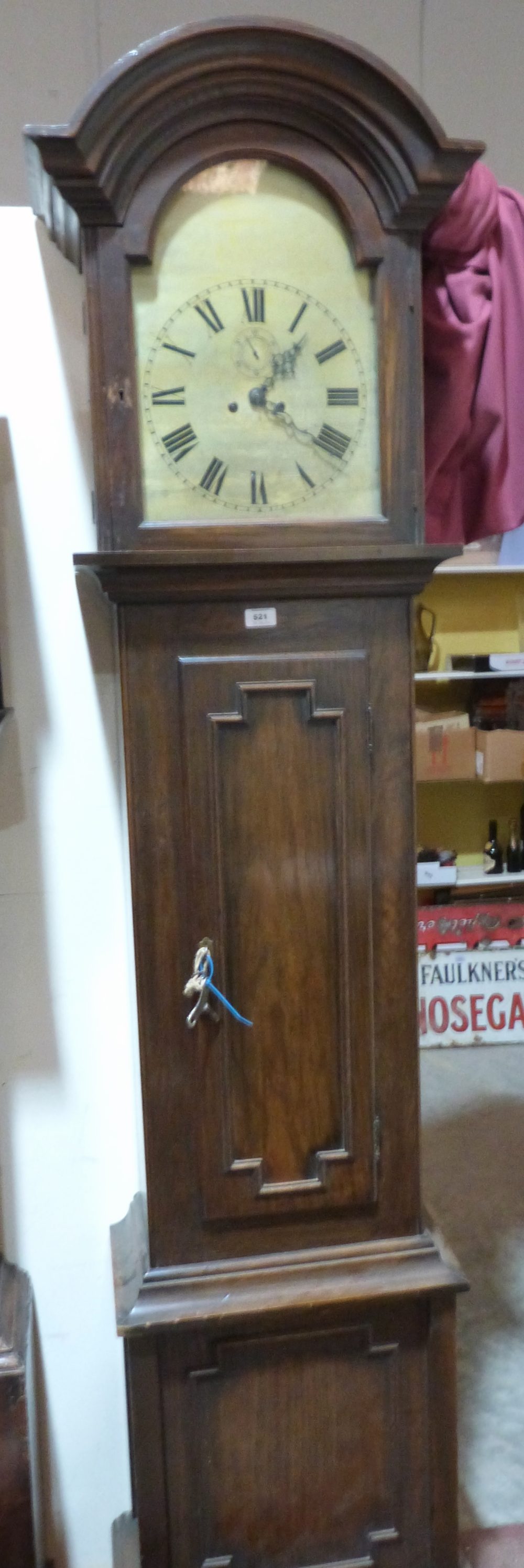 A 19th century German stained pine longcase clock, the eight day weight driven movement striking