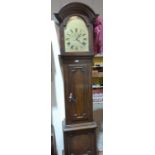 A 19th century German stained pine longcase clock, the eight day weight driven movement striking