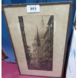 A 1920s etching signed K. Vernon, St. Pauls' from Watling Street