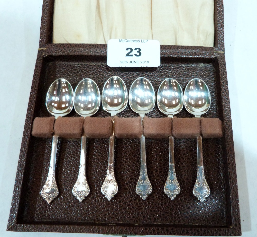 A George VI set of six cased silver coffee spoons. Sheffield 1944