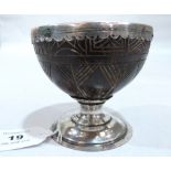 A 19th century carved coconut shell and old Sheffield plate chalice. 3½' diam