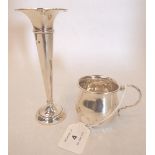 A George VI silver christening mug. Birmingham 1945. 2ozs 3dwts; together with a silver bud vase (