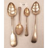 Two silver dessert spoons and two silver teaspoons. 3ozs