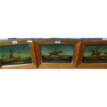 A set of three hunting reverse glass prints