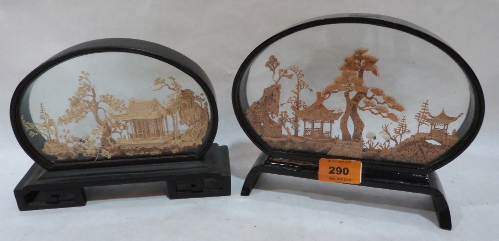 Two Chinese cut cork diorama landscapes, the larger 6¾' high