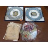 A pair of boxed Royal Worcester plates and three collector's plates