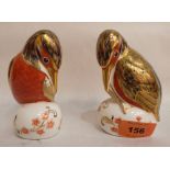 A pair of Royal Crown Derby birds, painted in coloured enamels and gilded. Gold stoppers. 4½' high