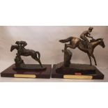 Two bronzed resinous racing trophies for The Gerrard Novice Hurdle Race, Exeter 2006; The Claydon