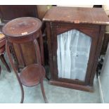 A line inlaid jardiniere stand, two cupboards and a commode