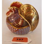 A Royal Crown Derby cockerel, painted in coloured enamels and gilded. 4' high. Gold stopper