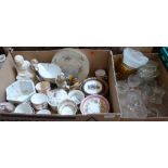 Two boxes of miscellaneous ceramics and a box of glassware