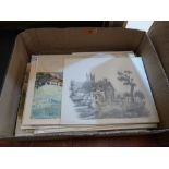 A box of unframed watercolours and drawings