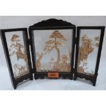 Three Chinese cut cork diorama landscapes in a triptych frame. 8¼' high