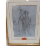 ATTRIB: HENRI GRISET Two rustic figures. Signed HG. Pencil and wash 8½' x 6'