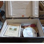 A pine box of ephemera etc.