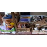Six boxes of sundries, records, dolls etc.