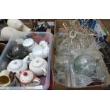 Three boxes of glassware, ceramics and metalware etc.