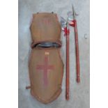 Two armoury breast plates and two halbards