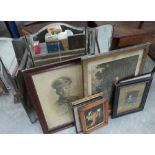 A triptych dressing mirror and sundry prints