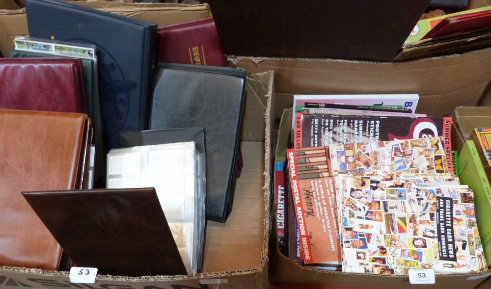 Two boxes of trade cards and a box of related ephemera