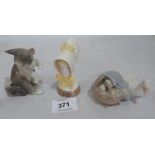 A small Lladro group of goose and goslings, a Lladro cat and mouse group and a Royal Worcester Young