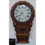 A 19th century American walnut marquetry drop-dial wall clock with two train movement. 32' high
