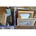 Two boxes of framed pictures