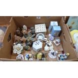 A box of ceramics and resinous birds, to include five Royal Albert, Royal Doulton and Wedgwood