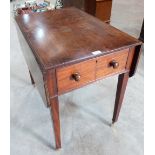 A 19th century mahogany Pembroke table with frieze drawer, on square tapered legs. 30' wide