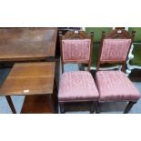 A pair of late Victorian dining chairs and an oak two tier centre table
