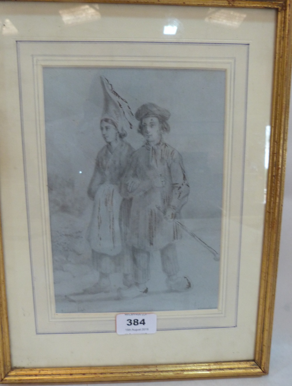 ATTRIB: HENRI GRISET Two rustic figures. Signed HG. Pencil and wash. 8½' x 6'