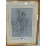 ATTRIB: HENRI GRISET Two rustic figures. Signed HG. Pencil and wash. 8½' x 6'