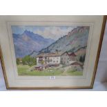 CARL FELKER An alpine village. Signed. Watercolour 12' x 17'