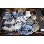 Two boxes of blue and white ceramics