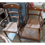 Two Regency elbow chairs and a piano stool