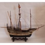 A model of a three masted galleon, the hull. 16½' long