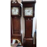 A late 18th century oak and mahogany longcase clock with 8 day movement, the dial painted with roses