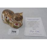 A Royal Crown Derby 'Clover' cat paperweight no. 621/1500. 2002 edition with certificate
