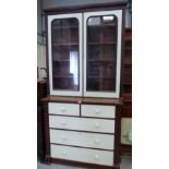 A Victorian painted pine chest of drawers. 46' wide; the lot with an associated upper glazed part