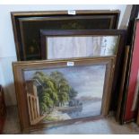 A still life oil and two framed watercolours