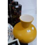 An oriental style square form jar and cover 18' high and a yellow glazed vase