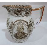 An early 19th century jug transfer painted to commemorate the death of Horatio Lord Viscount Nelson.