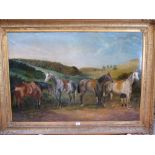 RICHARD WHITFORD. BRITISH c.1821-1890 Extensive landscape with four horses. Signed and