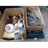 Three boxes of sundries, ceramics and glassware