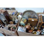 Two boxes of sundry wood and metalware