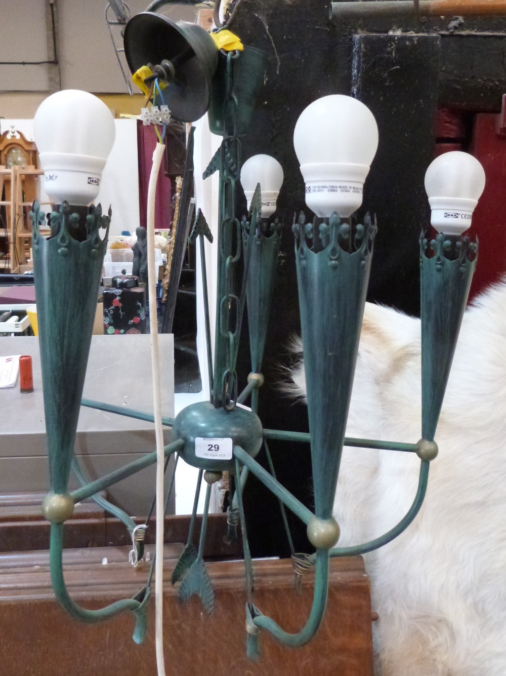 A contempory style five light hanging lamp